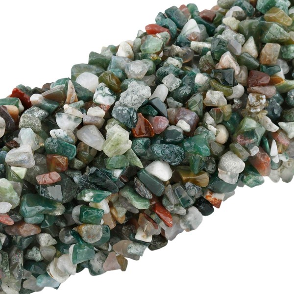 KYEYGWO Moss Agate Irregular Gemstones Loose Beads Strand, Tumbled Stone
