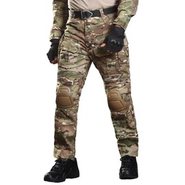 LOONG FLAG CLAN Combat Pant with Knee Pads Tactical Pants Airsoft Camo Clothes Rip-Stop Paintball Hunting Trousers (Camouflage, Small)