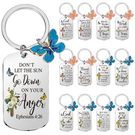 Misdary 12 Pcs Christian Keychain Gifts Inspirational Bible Verse Keychain Friend Mom Encouragement Spiritual Religious Bible Gifts for Men Womens Ideas Bible Verse Christian Keychain Accessories