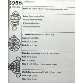 Simplicity Robin Greenwood Pattern 3955 Fleece Throws - Panda, Ladybug, and Fish