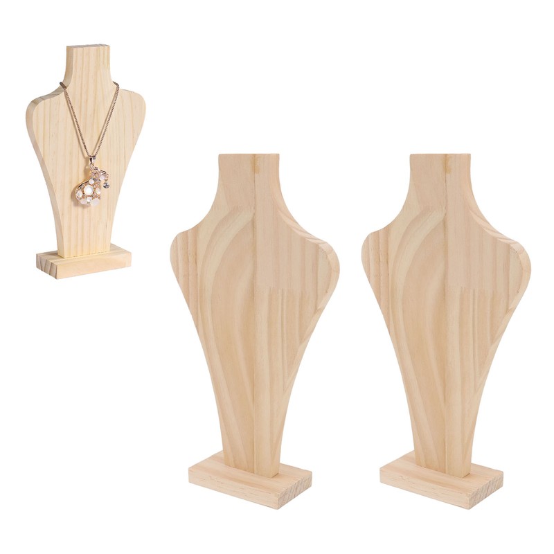 2pcs Wooden Necklace Display Stand Vase Shaped Light Weight Solid