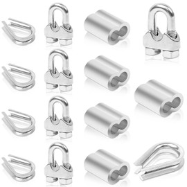 15 PCS Cable Clamps, M6 Stainless Steel Cable Thimble and Clamps, Wire Rope Cable Clip Clamp, Wire Rope Accessory Set, Aluminum Crimping Loop Sleeve (Silver)