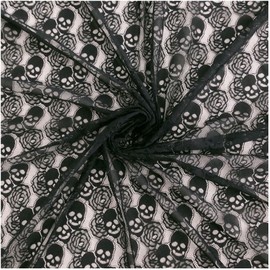 60 * 144 inches Lace Fabric, 4 Yard Black Skull Pettern Lace Fabric, 4 yd Non-Stretchy Lace, Soft Rose Design Lace Material for Home Decoration, Sewing Fabric Design (60x144 inch Black)