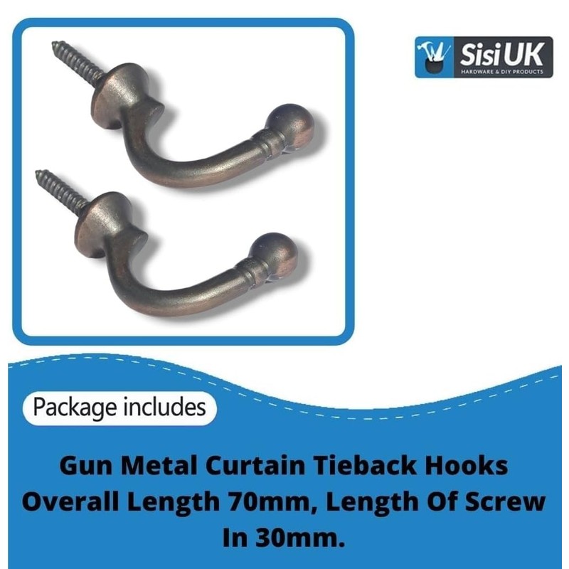 Ball End Curtain Holdbacks Hooks Gun Metal Ball End Curtain