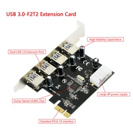 CERRXIAN 4-Port USB 3.0 Super Speed Card PCIe Express Controller Card - Interface Card USB 3.0 - Model Driver - USB Hub Internal