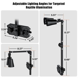 LURMMUE Dual Reptile Lamp Stand with Suction Cups, Adjustable Bracket for Terrariums, Dual‑Head Heat & Basking Lamp Holder with Ceramic Sockets and Separate Switches