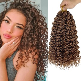 Gogo Curl 12 Inch 8 Packs Curly Crochet Hair for Black Women Brown Color 30 Wavy Beach Curls Crochet Hair Water Wave Go Go Crotchet Hair Synthetic Curly Braiding Hair Extensions(12inch 8pack, 30)