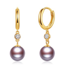 JAXXEL Purple Pearl Earrings for Women, Fishhook Pearl Drop Earrings with Platinum Plated CZ Diamond, 5A+ Cubic Zirconia Pearl Dangle Earrings Fine Jewelry for Ladies 12MM