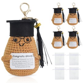 Aartner 4 Sets Graduation Gifts Inspirational Potato Keychains Bulk with Positive Cards and Bags Cute Crochet Potato Keychain Gifts for Class of 2025 Kindergarten Preschool High School & College