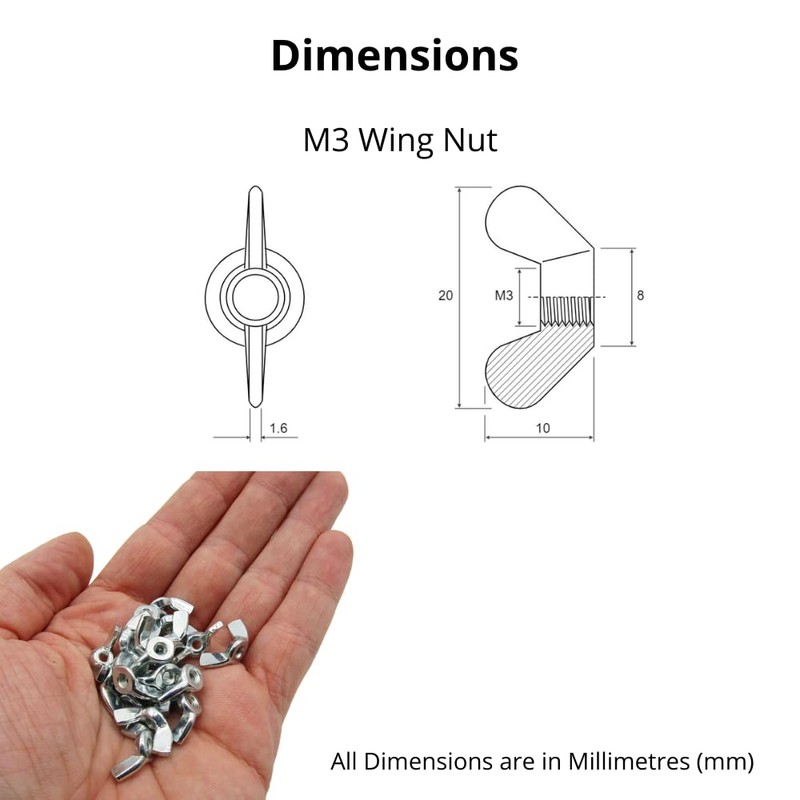 M8 Wing Nut & Bolt 10 Pack (M8 x 50mm