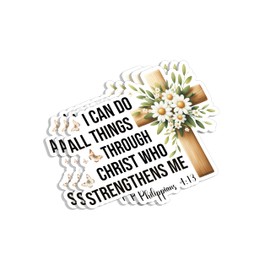 (3Pcs) I Can Do All Things Through Christ Who Strengthens Me Sticker Inspirational Quotes Bible Verse Philippians 4:13 Christian Jesus Vinyl Decal for Tumbler Laptop Water Bottles Phone - Size 3x2.5