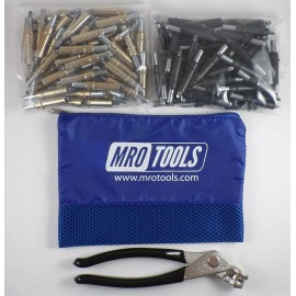 MRO Tools 50 3/16 & 50 5/32 Cleco Fasteners + Cleco Pliers w/ Mesh Carry Bag (K4S100-4)