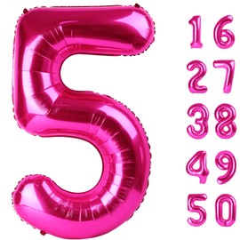Rose Red Number 5 Balloon 40 Inch,Jumbo Giant Mylar Hot Pink Number 5,Big Large Foil Helium Number Balloons, Digital 5 Helium Balloons for Girls 15 25 Birthday Graduation Princess Party Decorationsn