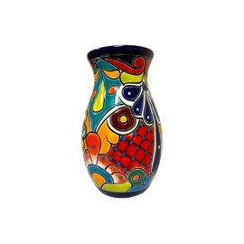 Talavera Flower Vase Folk Art Mexican Pottery Handmade Hand Painted Home Decor Indoor Multicolor Outdoor 10" (Multi 2)
