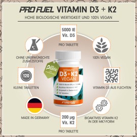 Vitamin D3 K2 Vegan - 360 Tablets with 5000 IU D3 + 200 mcg K2 (MK7) - Vitamin D3 Optimal High Dose and Vegan - Vitamin K2 in Bioactive MK7 Form - Laboratory Tested with Certificate
