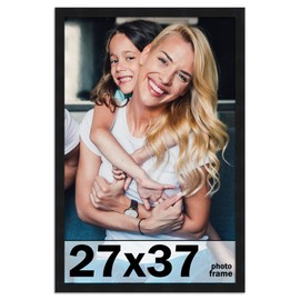 27x37 Frame Black Picture Frame - Complete Modern Photo Frame Includes UV Acrylic Shatter Guard Front, Acid Free Foam Backing Board, Hanging Hardware Wood Wall Frames for Family Photos - no Mat