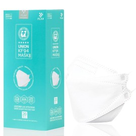 Flax UNION KF94 Mask, Splash Protection, Disposable, Made in Toray Non-Woven Fabric 4-Layer Filter Mask, Inspected in Japan, BFE.PFE.VFE, Individually Packaged, Unisex, Authentic, Made in Korea, White, 20 Pieces