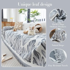 MDSASFD Floral Couch Cover Blanket, Botanical Couch Blankets Cover, Sofa Cover Blanket for Dog, Chenille Sofa Covers Washable, Medium Couch Covers for Oversized Sofas(1pc/Grey/71×150")