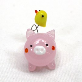 かわいい手作り ガラス細工 ねそべりブタヒヨコ