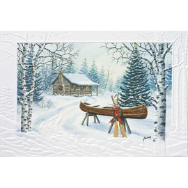 Pumpernickel Press Embossed Christmas Greeting Cards Boxed Set – Christmas Canoe, 16 Count