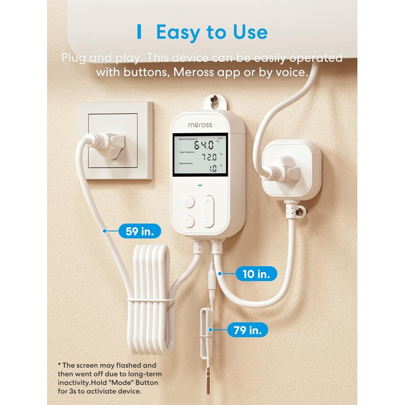 meross Smart Temperature Controller 15A 1800W, Smart Wi-Fi Thermostat Controlled