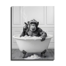JJT Funny Bathroom Decor Chimpanzee in Bathtub Black and White Wall Art (Unframed,8''x10'')
