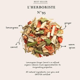 Palais des Thés - Organic L'Herboriste N°95 - Premium Gourmet Herbal Tea with Lemongrass, Ginger, and Carrot - 3.2oz Loose Leaf Metal Gift Tin