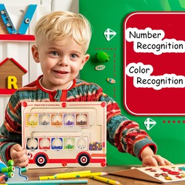COOLJOY Magnetic Color & Number Maze, Wooden Montessori Color Matching Learning Counting Puzzle, Fine Motor Skills Toys for 3-5 Years Old Kids Boys Girls Toddlers