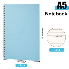 Tikplus A5 Lined Notebook, 2 Pack, 80 Sheets, Lined Paper Spiral Notebook A5, DIY Kraftpaper Cover Wirebound Notebooks, Journal, Diary, Writing Pad, Drawing Pad For Office And School (Blue)