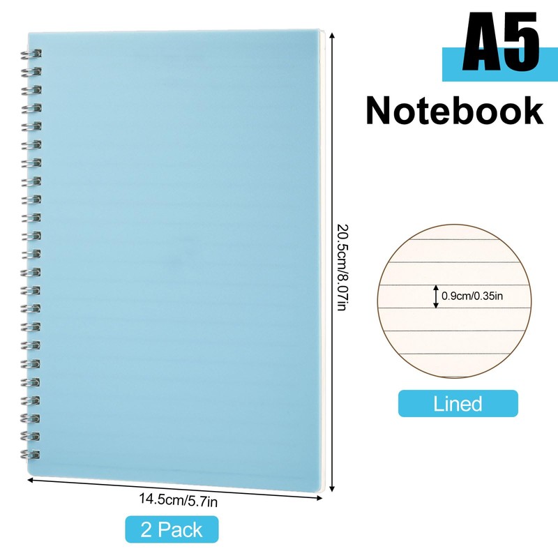 Tikplus A5 Lined Notebook, 2 Pack, 80 Sheets, Lined Paper