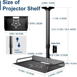 2-Be-Best Projector Ceiling Mount Adjustable Projector Tray Mount Universal Projectors Mounts for Ceiling Length 29.5-44cm / 11.6-17.3" Ceiling Tray Mounts for Projectors Black Upgraded