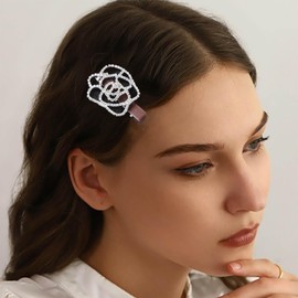 Dervivea Crystal Flower Hair Clip Barrette Hollow Flowers Hair Clips Pin Open Floral Side Clip Hair Pin Rhinestone Hair Clip Glitter CZ Flower Hair Clip Hair Accessories for Women and Girls (Flower)