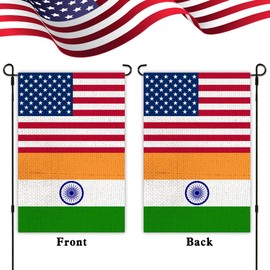 India USA Friendship Garden Flag12x18 in Burlap Indians America US Outdoor Banner for Patio Yard with Double Side