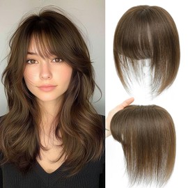 SIVOTATO Human Hair Toppers for Women with Fringe 10 Inch Real HairPieces-360°3D Bangs for Thinning Hair Topper Swiss Base Medium Brown（4#）