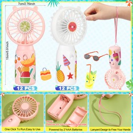 Woanger 24 Pcs Mini Portable Handheld Fan Bulk Set Battery Operated Small Personal Fan with 9 Hawaiian Stickers for Summer Travel Camping Outdoor, Individual Box, Not Included Aa Battery