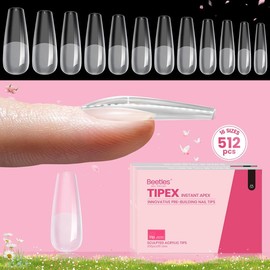 Beetles Tipex Instant Apex Nail Extension Tips Kit Almond/Coffin/Square/Oval/Stiletto/Squaoval Shape Thick Acrylic Nail Flat Nails Manicure Gel press ons Nail Art DIY Nails Art mothersdaygift:_Medium Coffin 16Sizes 224Pcs(Kit)
