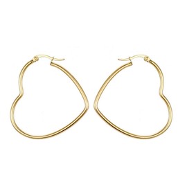 MengPa Hoop Earrings for Women Black Gold Plated Loops Drop Earring Fashion Jewelry (Heart-Gold-38mm) G3298G