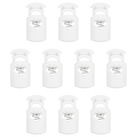 PATIKIL Plastic Cord Lock, 10 Pack Single Hole Spring Toggle Stopper Adjustable Cord Stops Fastener End for Paracord, Camping, Hiking, Drawstring, Shoelace Replacement, White