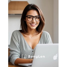 ZanyLen Oversized TR90 Blue Light Glasses For Woman, Computer/TV/Gaming for Women/Men Anti Glare/UV Protect/Square Black Eyeglasses