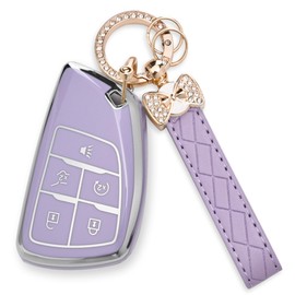 JAMCARI for Chevy Key Fob Cover - Soft TPU Protection Case with Keychain for 2021-2025 Chevy Suburban Tahoe GMC Yukon Denali Silverado Buick Enclave Smart Remote Key Shell（5 Buttons Purple）