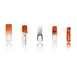 SEENEEY Press on Nails Hallowee Long Square Artificial Fake Nails with Floral Designs French Extra Long Stick on Nail for Women 24pcs