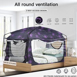 Bed Tent,Portable Privacy Sleeping Bed Canopy,Blackout 90% Drapes for Kids and Adult,Twin Size Indoor Space Tent with Breathable Large Mesh Windows(Starry, Twin)