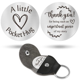 Pocket Hug Token Long Distance Relationship Keepsake Stainless Steel Double Sided Inspirational Gift with PU Leather Keychain (Important Piece Of My Story)