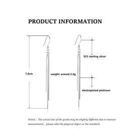 Bellitia Jewelry Women's Tassel Earrings 925 Sterling Silver Earrings Shiny Long Drop Earrings Women Girls Birthday Anniversary Gifts, Sterling Silver