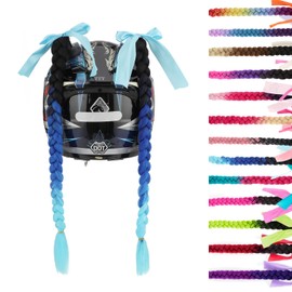 SEGO 2 Pcs Helmet Pigtail Braids with Detachable Suction Cup with Bowknot Ponytails Hair for Women/Men 20 Inch 2 PCS/Pack (Helmet not Included)-Black to Blue to Light Blue