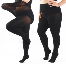 2 Pairs Plus Size Tights 40 Denier Black Tights Women with Enough Elasticity Run Resistant Snag Tights High Waist Tummy Control Footed Tights Ladies Durable Opaque Pantyhose XL