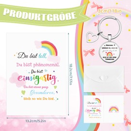 Tenare Du Bist Toll Card and Courage Keyring Encouragement Postcard with Envelope Motivation Keyring Exam Gifts for Daughter Son Encouragement Gifts for Friends Colleagues