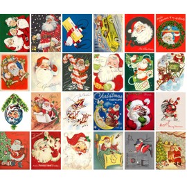 Large Stickers (24 pscs 2.5"x3.5" Each) Santa Christmas Retro Vintage Greetings Cards Collection
