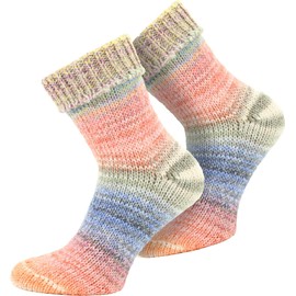 normani Scandinavian Style Wool Socks Hand-Knitted Look, With Cuff For Men and Women, 2 Pairs, multicoloured, 39/42