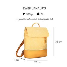 Zwei Jana JR13 Women's City Backpack 7 Litres Sporty Elegant Look Bi-Colour DIN A4 Size Soft Faux Leather Back Padding Main Compartment with Zip, Sunny, Unit size